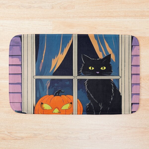 Item preview, Cat and pumpkin in a window on Halloween designed and sold by saly55887.