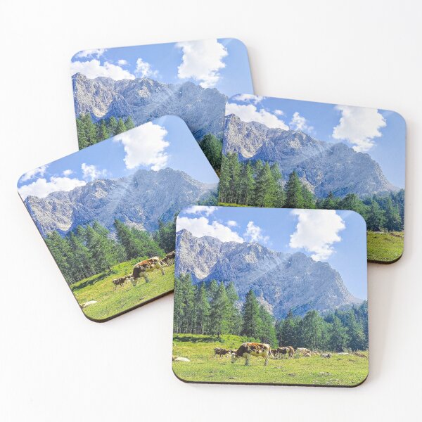 Item preview, Cows Grazing on a Green Meadow with Majestic Mountain View. designed and sold by Tina240210.