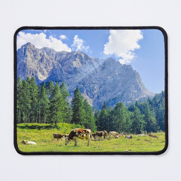 Item preview, Cows Grazing on a Green Meadow with Majestic Mountain View. designed and sold by Tina240210.