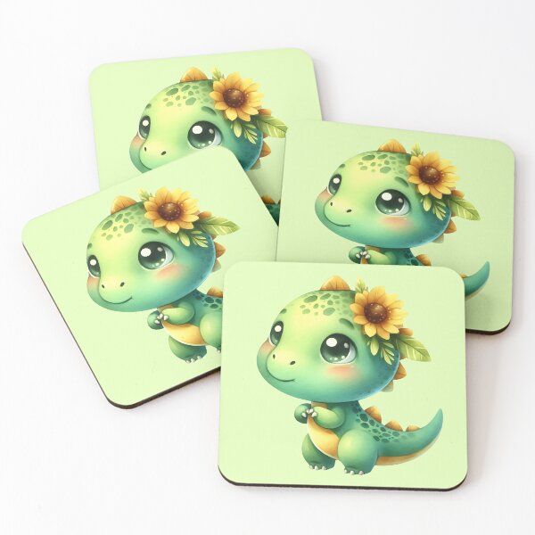 Item preview, Cute Green Baby Dinosaur Pretty Flower designed and sold by MoonMonkeyNbear.
