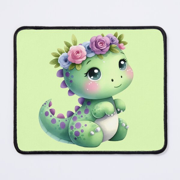 Item preview, Cute Green Baby Dinosaur Pretty Flower designed and sold by MoonMonkeyNbear.