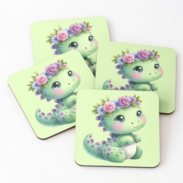 Item preview, Cute Green Baby Dinosaur Pretty Flower designed and sold by MoonMonkeyNbear.