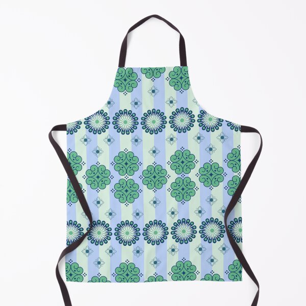 Item preview, Alternating light blue and green vertical stripes Contains rows of stylized floral sunbursts designed and sold by Crispifly.