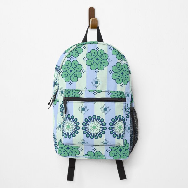 Item preview, Alternating light blue and green vertical stripes Contains rows of stylized floral sunbursts designed and sold by Crispifly.