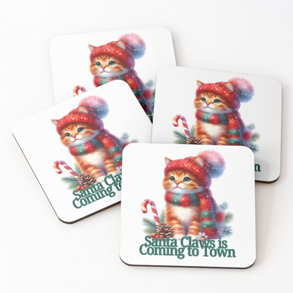 Item preview, Cat at Christmas Santa Claws Watercolour designed and sold by MoonMonkeyNbear.