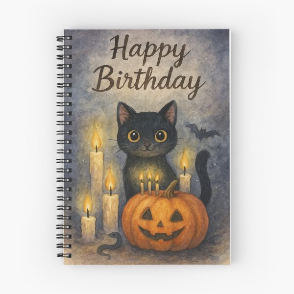 Item preview, Halloween Birthday Cat – Watercolor Pumpkin Candle Style designed and sold by Meandmyshop.