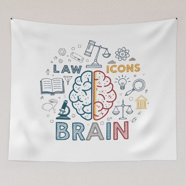 Item preview, Legal Mind Brain Design – Half Law Icons, Half Creative Doodles Split Artwork designed and sold by VividOrganica.