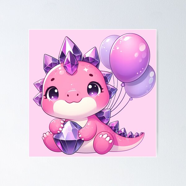 Item preview, Cute Pink Purple Dinosaur Birthday Balloons Gem Dino designed and sold by MoonMonkeyNbear.