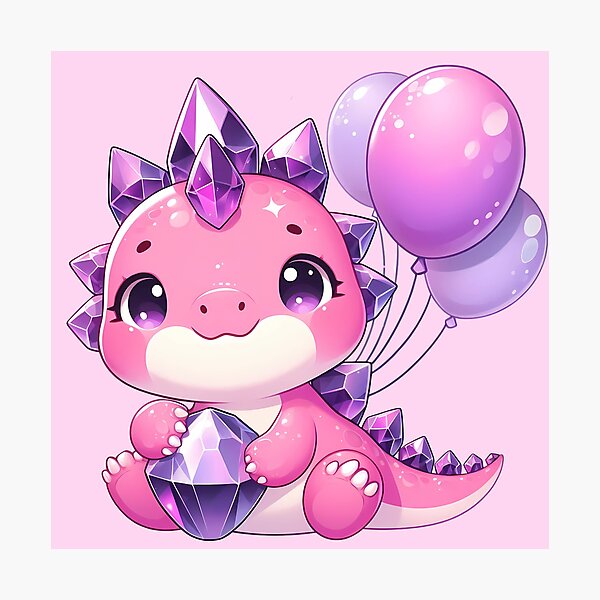 Item preview, Cute Pink Purple Dinosaur Birthday Balloons Gem Dino designed and sold by MoonMonkeyNbear.