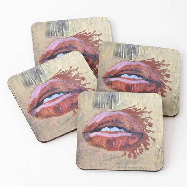 Item preview, Red Lips on Gold – Latin American Inspired Mixed Media Wall Art designed and sold by ArtsyEyes.
