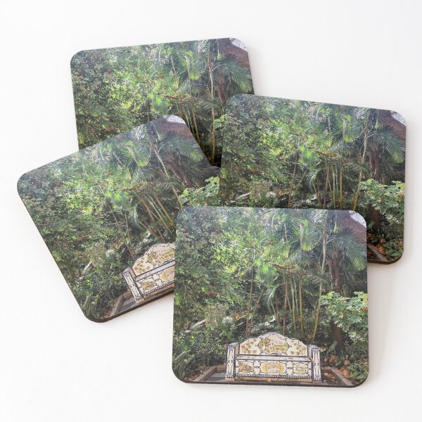 Item preview, A charming stone bench covered with tiles, nestled in a green, leafy park. Perfect for nature lovers and tranquil outdoor scenes. designed and sold by Tina240210.