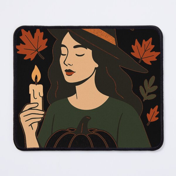 Item preview, Autumn Witch with Pumpkin and Candle – Cozy Halloween Art: designed and sold by jolille.