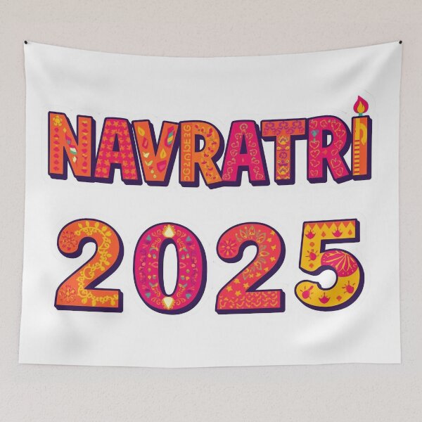 Item preview, Colorful Navratri 2025 Typography with Festive Motifs designed and sold by ArtivaNest.