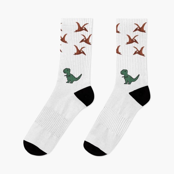 Item preview, Pixel Dinosaurs Socks – Pterodactyls and T-Rex Retro Design designed and sold by OOctopusStore.