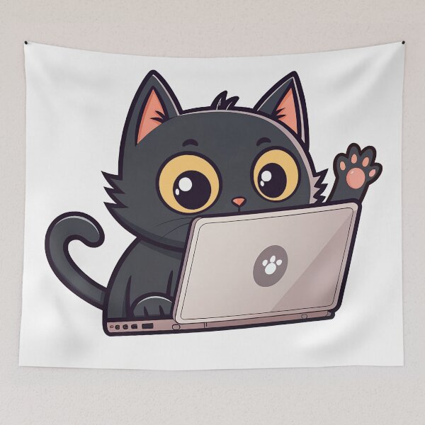 Item preview, Cute Cat With Laptop designed and sold by DesignGraphica.