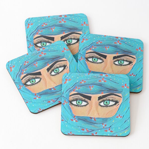 Item preview, Emerald Eyes – Woman in Blue Veil Abstract Portrait Wall Art designed and sold by ArtsyEyes.