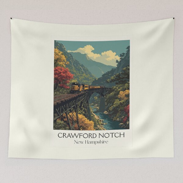 Item preview, Crawford Notch NH Travel Poster | Vintage White Mountains Train Bridge Art designed and sold by TuncGK.