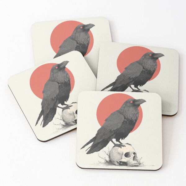 Item preview, Dark raven on skull in front of red sun – Gothic Halloween design designed and sold by Meiersbeste.