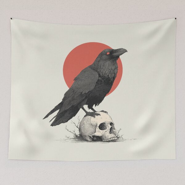Item preview, Dark raven on skull in front of red sun – Gothic Halloween design designed and sold by Meiersbeste.
