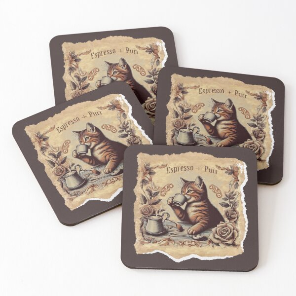 Item preview, vintage, cat and caffee, a gift for a coffee and cat lover, espresso + purr designed and sold by miro-bob-design.
