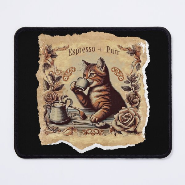 Item preview, vintage, cat and caffee, a gift for a coffee and cat lover, espresso + purr designed and sold by miro-bob-design.