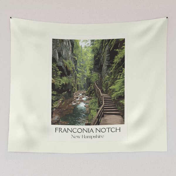 Item preview, Franconia Notch NH Travel Poster | Vintage White Mountains Hiking Art designed and sold by TuncGK.