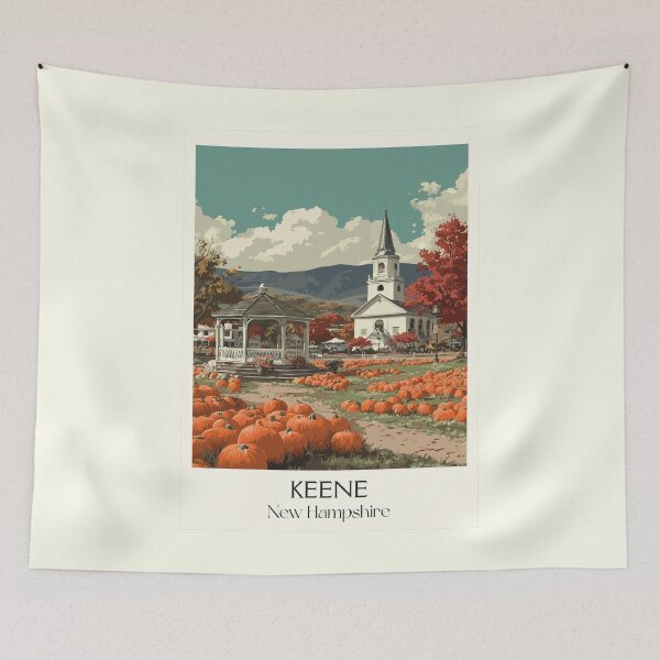 Item preview, Keene New Hampshire Travel Poster | Vintage New England Town in Autumn Art designed and sold by TuncGK.