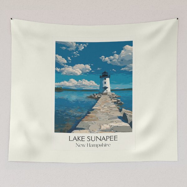 Item preview, Lake Sunapee New Hampshire Poster | Vintage Lighthouse & Lake Wall Art designed and sold by TuncGK.