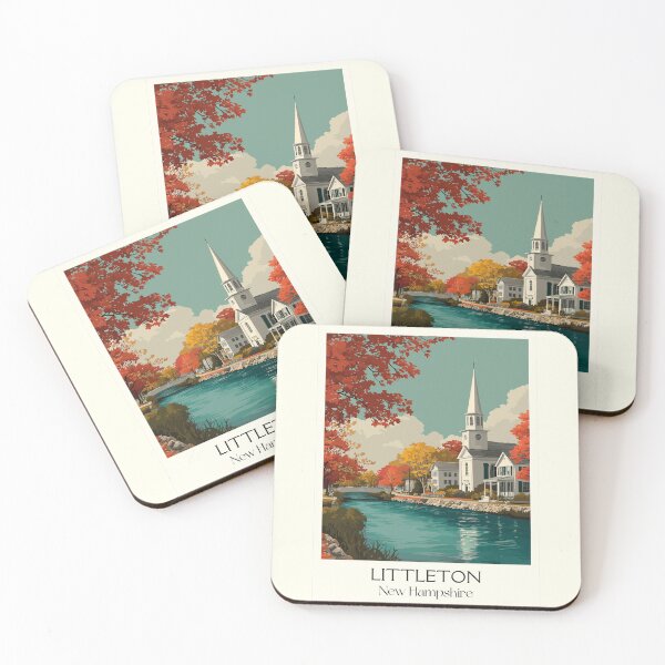 Item preview, Littleton New Hampshire Travel Poster | Vintage Riverwalk & Church Steeple Art designed and sold by TuncGK.