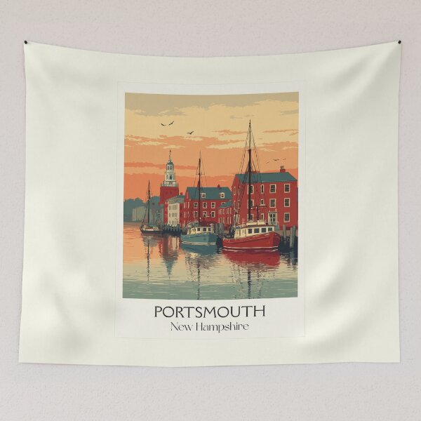 Item preview, Portsmouth New Hampshire Travel Poster | Vintage Seacoast Harbor Wall Art designed and sold by TuncGK.