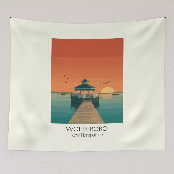 Item preview, Wolfeboro New Hampshire Poster | Vintage Lake Winnipesaukee Sunset Art designed and sold by TuncGK.