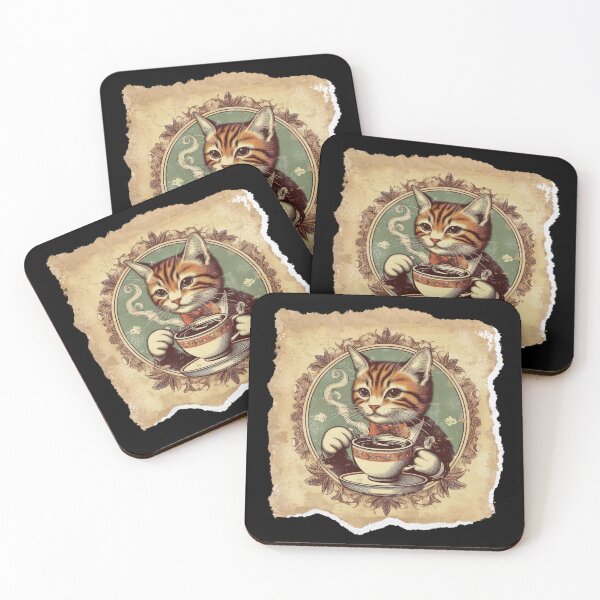 Item preview, cat and caffee, vintage graphics, a gift for a cat and coffee lover,  designed and sold by miro-bob-design.