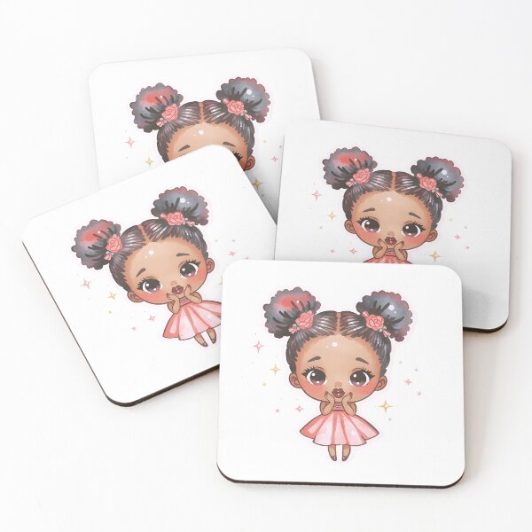 Item preview,  Kawaii Black Girl Ballerina with Puffy Buns, Pink Dress designed and sold by OsasChild.