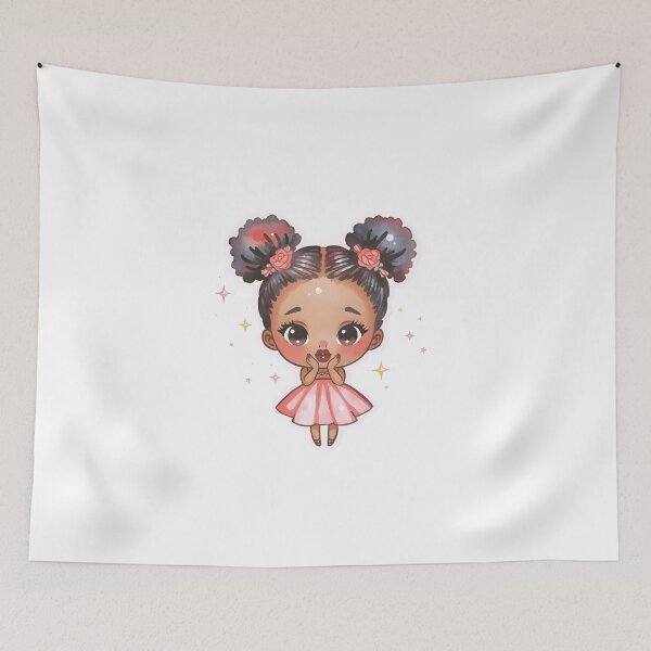 Item preview,  Kawaii Black Girl Ballerina with Puffy Buns, Pink Dress designed and sold by OsasChild.