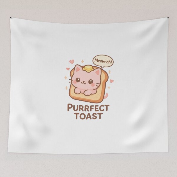 Item preview, Purrfect Toast Cat – Cute Kawaii Pink Kitty in Toast Pun Design designed and sold by OsasChild.