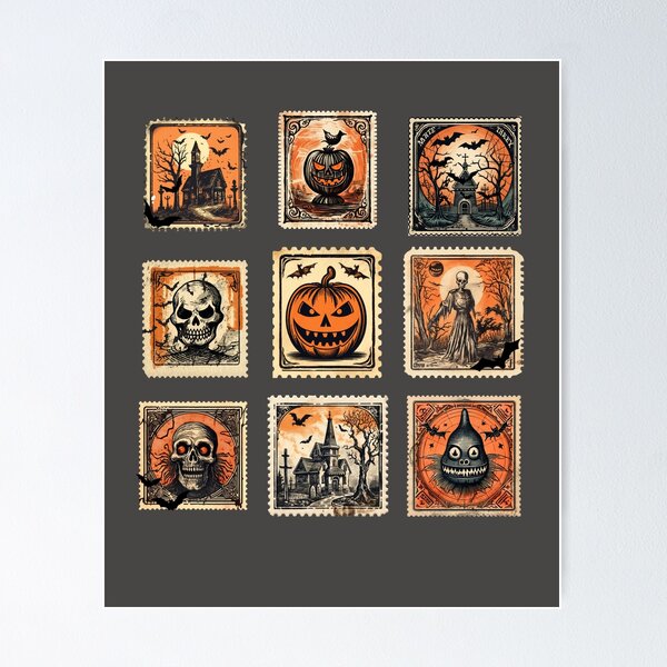 Artikelvorschau, Vintage Halloween Briefmarkensammlung – Gruseliges Retro-Design entworfen und verkauft von NostasStuff.