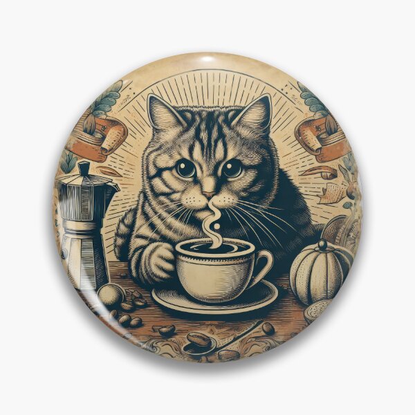 Item preview, cat and caffee, vintage graphics, a gift for a cat and coffee lover,  designed and sold by miro-bob-design.