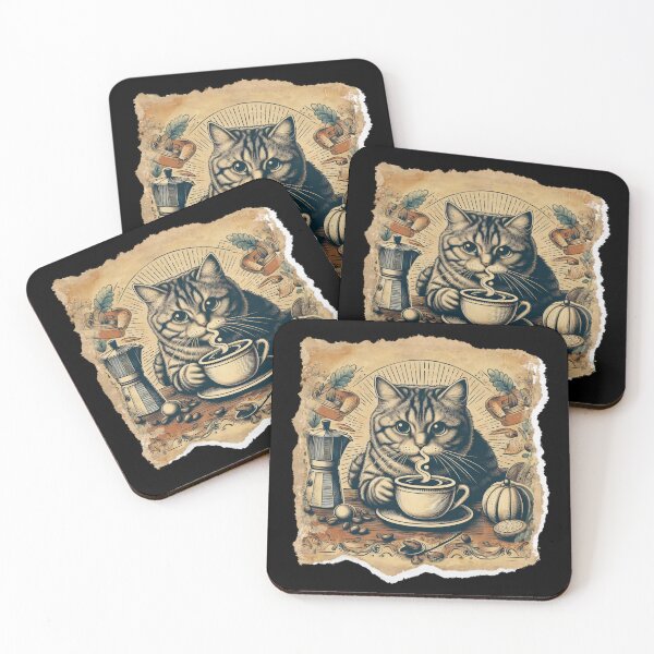 Item preview, cat and caffee, vintage graphics, a gift for a cat and coffee lover,  designed and sold by miro-bob-design.