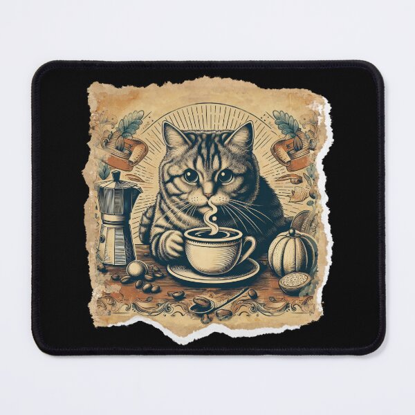 Item preview, cat and caffee, vintage graphics, a gift for a cat and coffee lover,  designed and sold by miro-bob-design.
