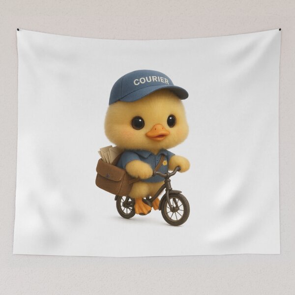 Aperçu de l'œuvre Canard mignon, coursier à vélo, livreur de courrier | Kawaii Cottagecore Art créée et vendue par Moons Studio.