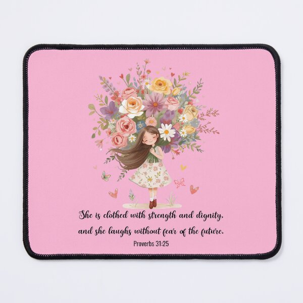 Item preview, Whimsical Christian Girl with Flowers – Proverbs 31 Strength & Dignity Encouragement Art designed and sold by AmenAlways.