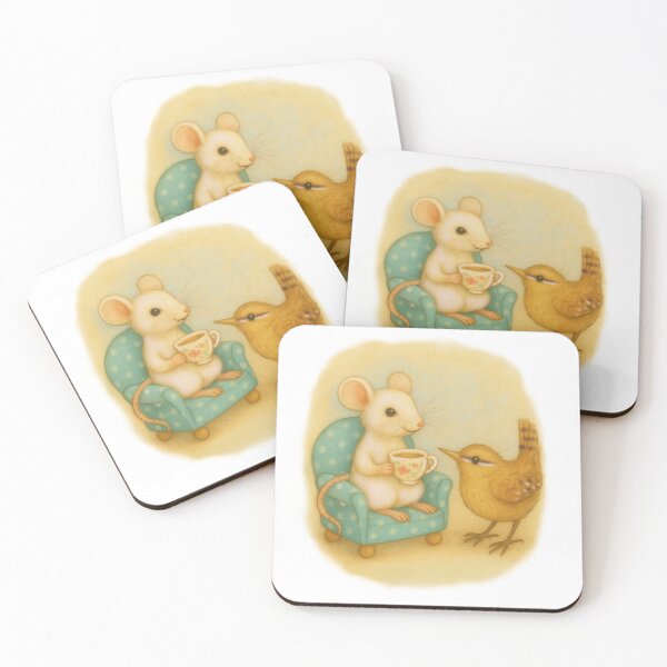 Item preview, Mouse Having Tea With Wren  - Dreamy - Vintage Whimsical Mice  designed and sold by TheWishingShed.