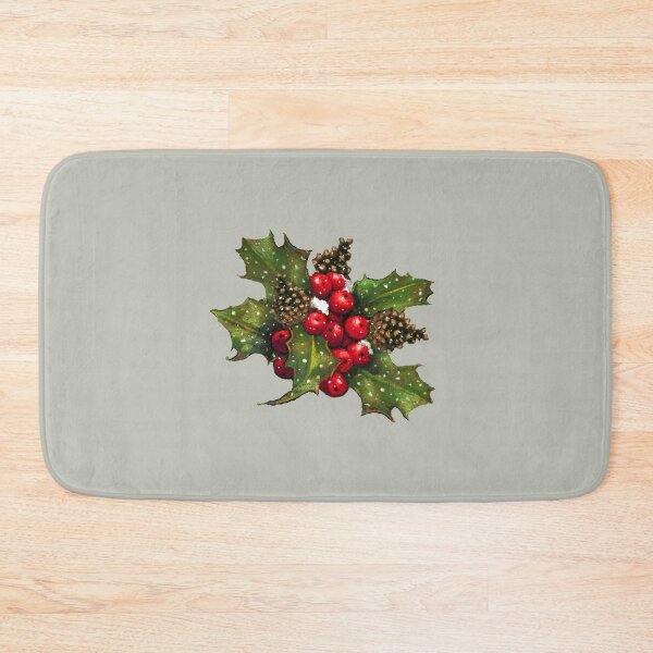 Item preview, Christmas Holly with Snow, Red Berries, and Pine Cones, Illustration designed and sold by JoyfulWhimsy.