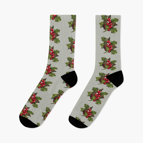 Item preview, Christmas Holly with Snow, Red Berries, and Pine Cones, Illustration designed and sold by JoyfulWhimsy.
