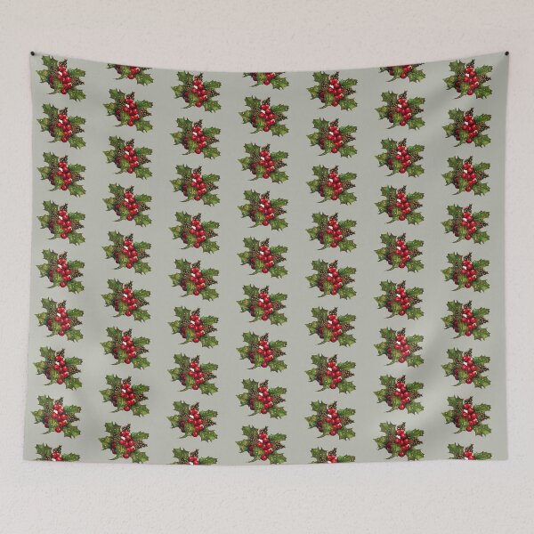 Item preview, Christmas Holly with Snow, Red Berries, and Pine Cones, Illustration designed and sold by JoyfulWhimsy.