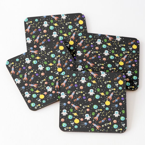 Item preview, Cute Space Pattern – Astronauts, Rockets, Planets & Aliens on Black designed and sold by Dragonfly-10.