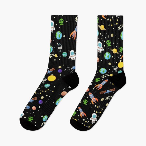 Item preview, Cute Space Pattern – Astronauts, Rockets, Planets & Aliens on Black designed and sold by Dragonfly-10.