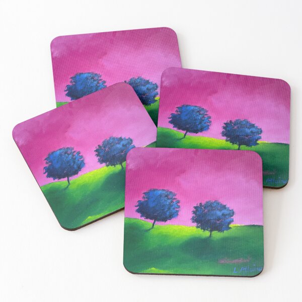 Item preview, Wave of blue trees under a dark pink sky designed and sold by Lydie Allaire Allaire.