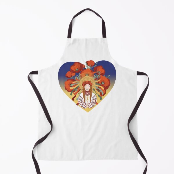 Item preview, I love Ukraine, Ukrainian woman prays, wearing an embroidered dress and a wreath of poppies and wheat ears	 designed and sold by KosaUA.