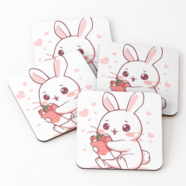 Artikelvorschau, Kawaii-Häschen mit Erdbeermilch – Niedliches Pastell-Kaninchen Sticker entworfen und verkauft von kyDesigns.CO.